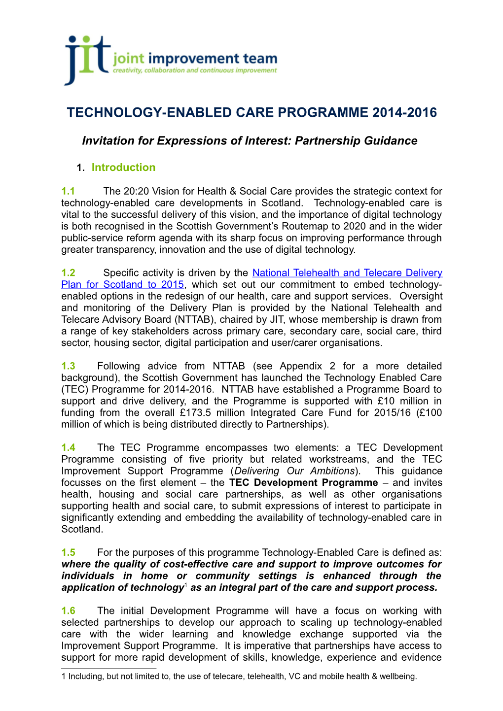 Technology-Enabled Care Programme 2014-2016