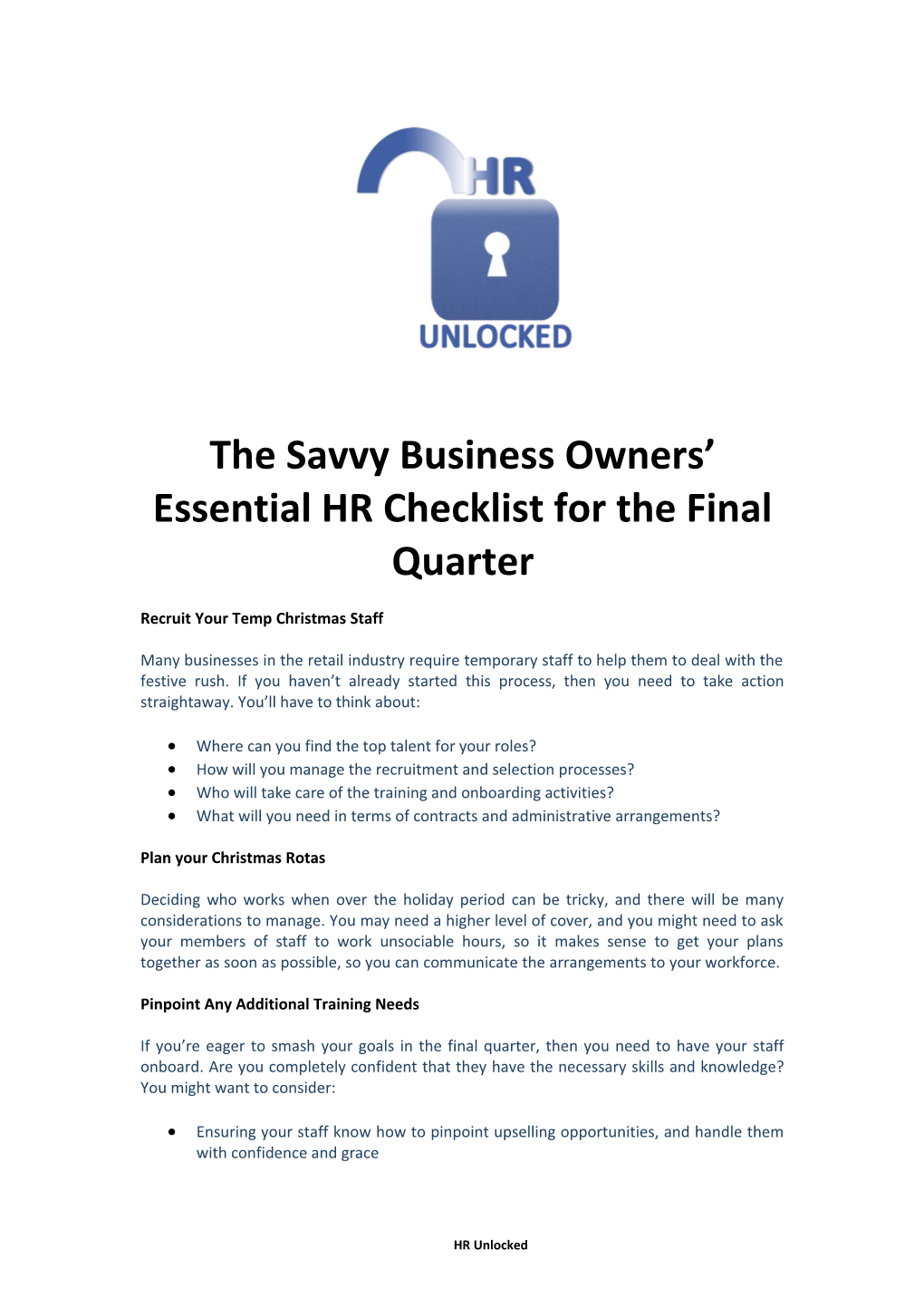 The Savvy Business Owners Essential HR Checklist for the Final Quarter