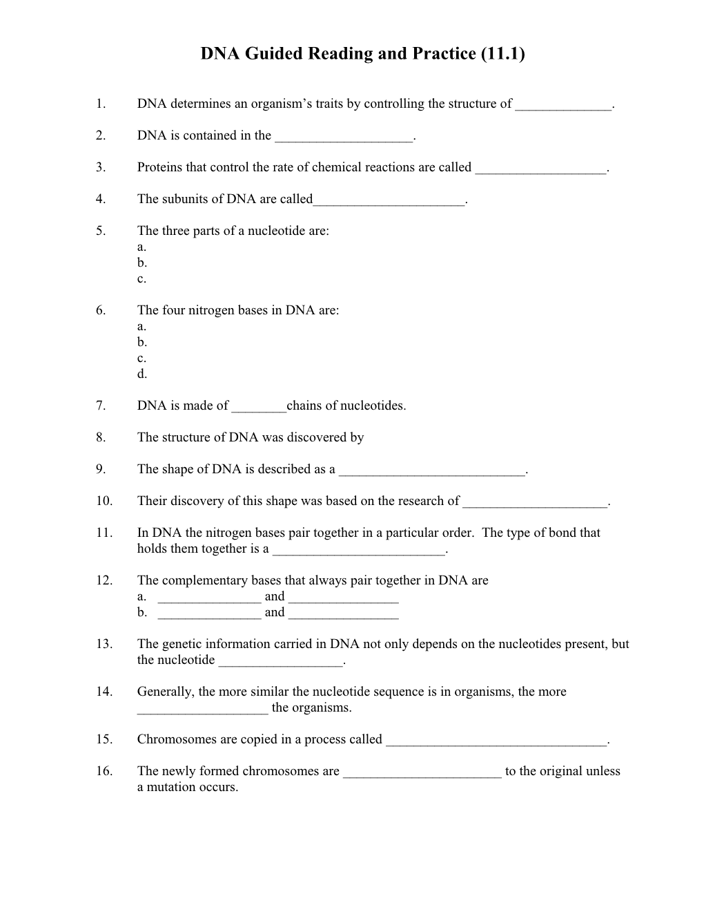 DNA Guided Reading and Practice (11.1)