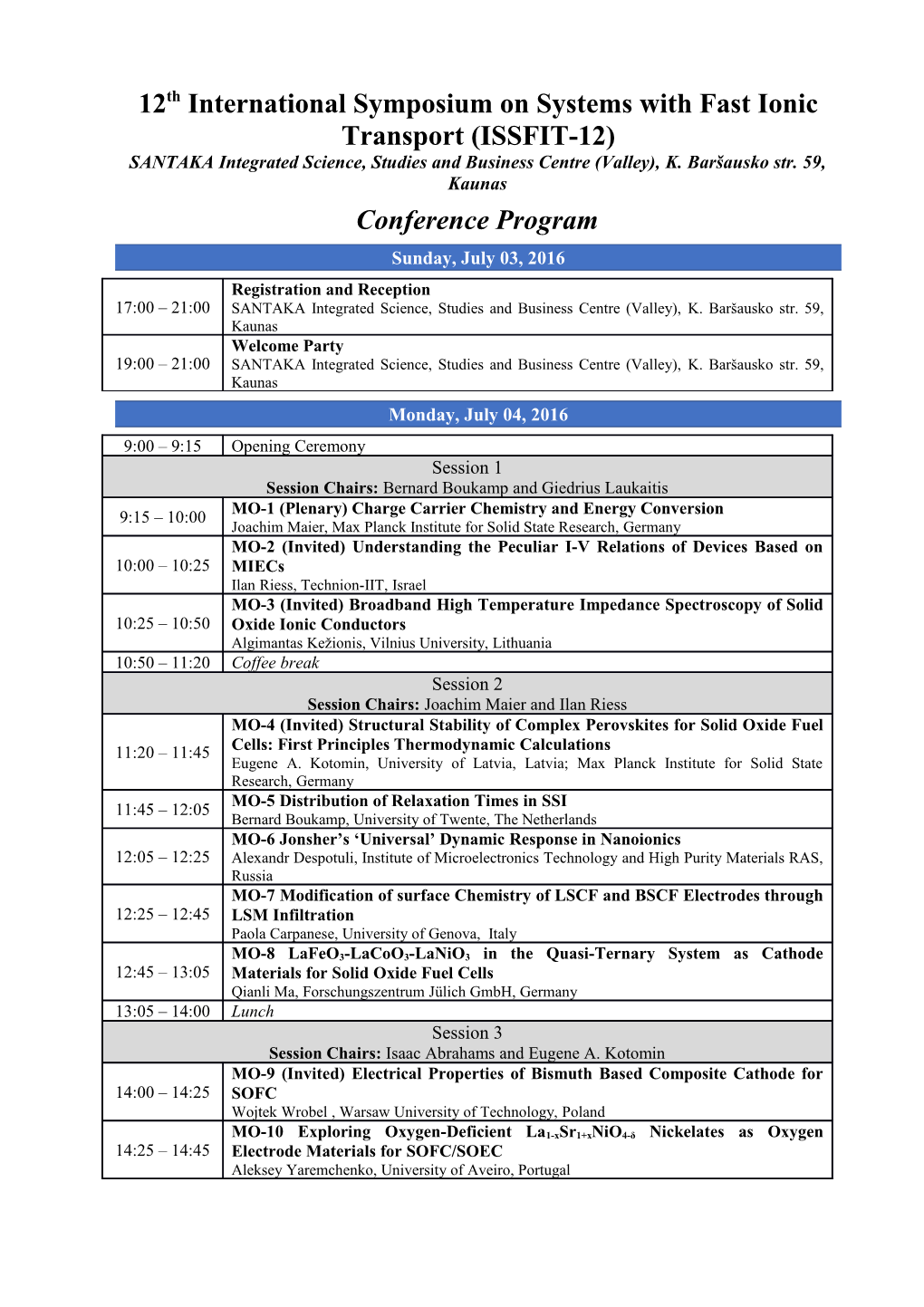 ISSFIT-12 Conference Programmme