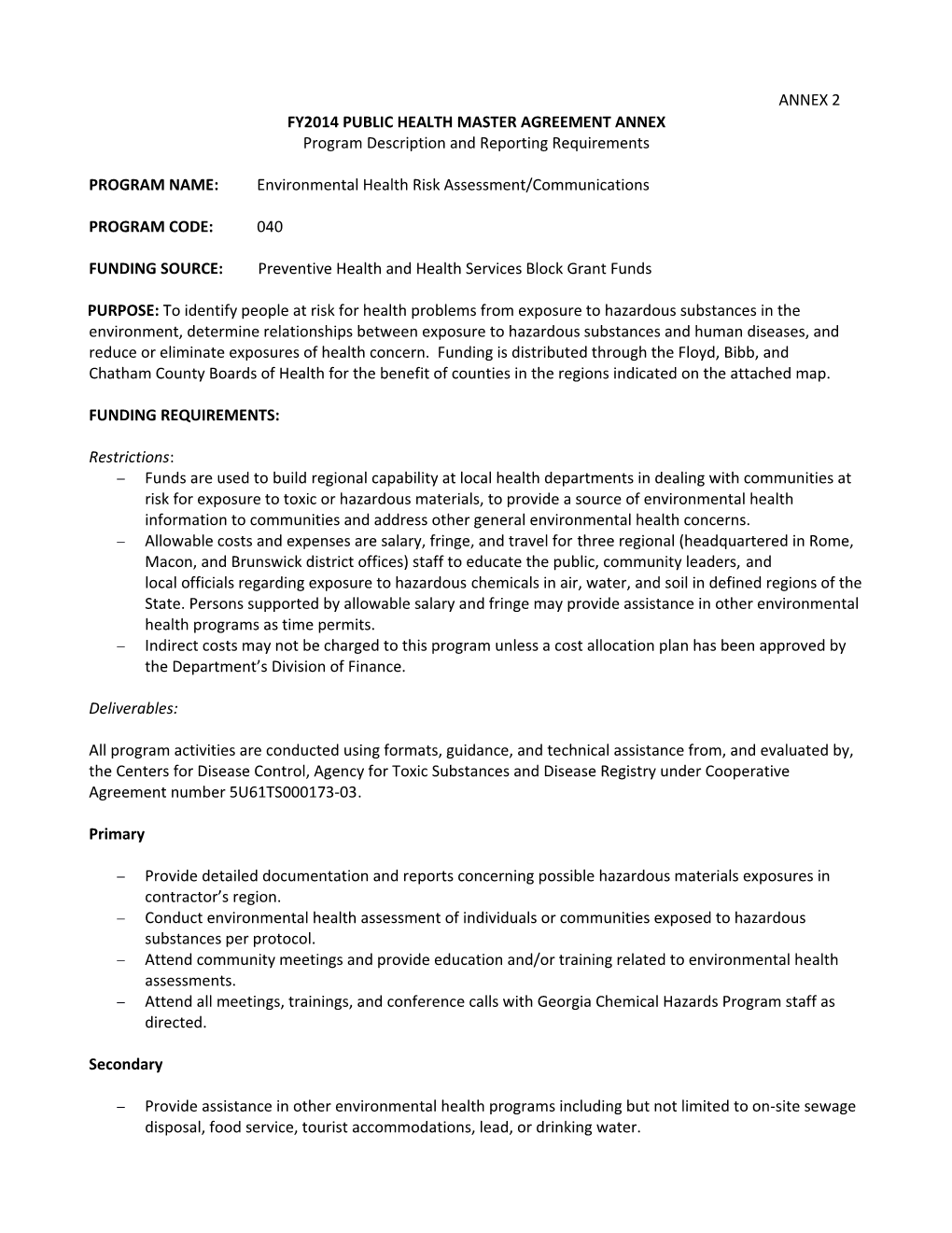 Fy2014 Public Health Master Agreement Annex