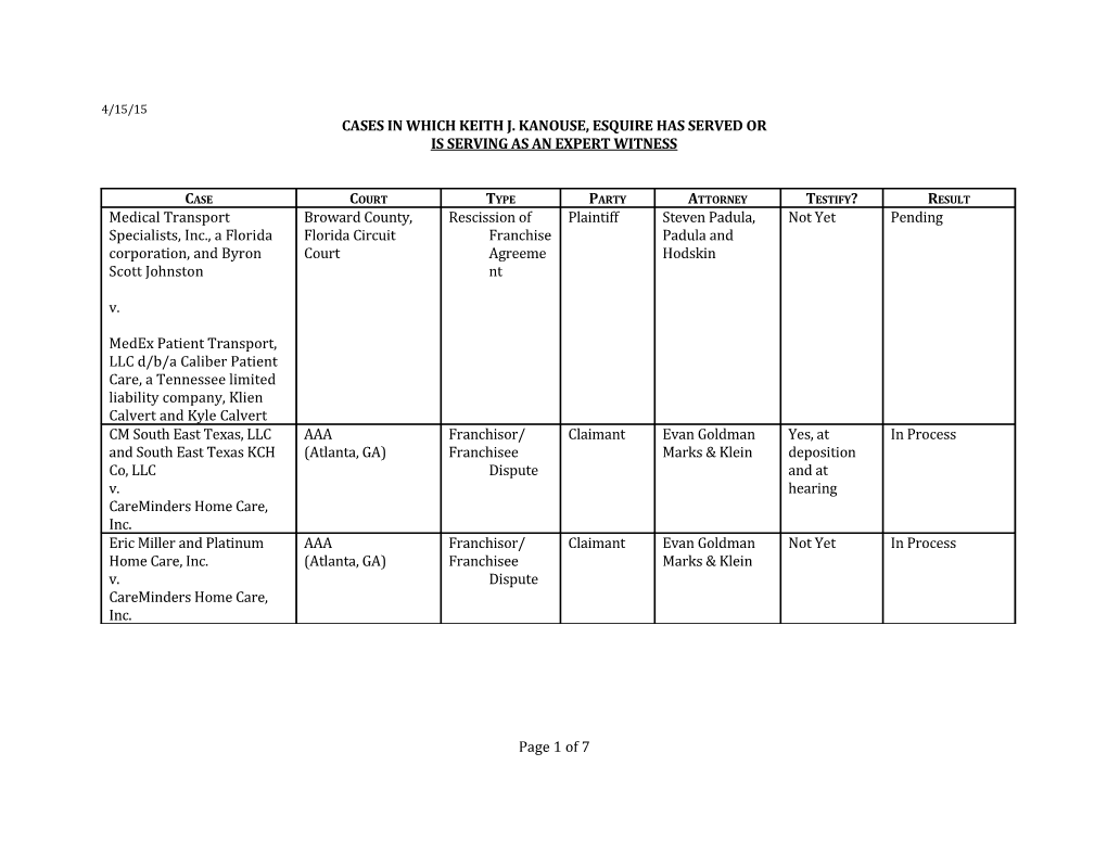 Cases in Which Keith J. Kanouse, Esquire Has Served Or