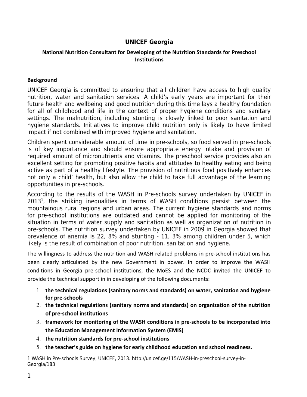 National Nutrition Consultant Fordeveloping of the Nutrition Standards for Preschool