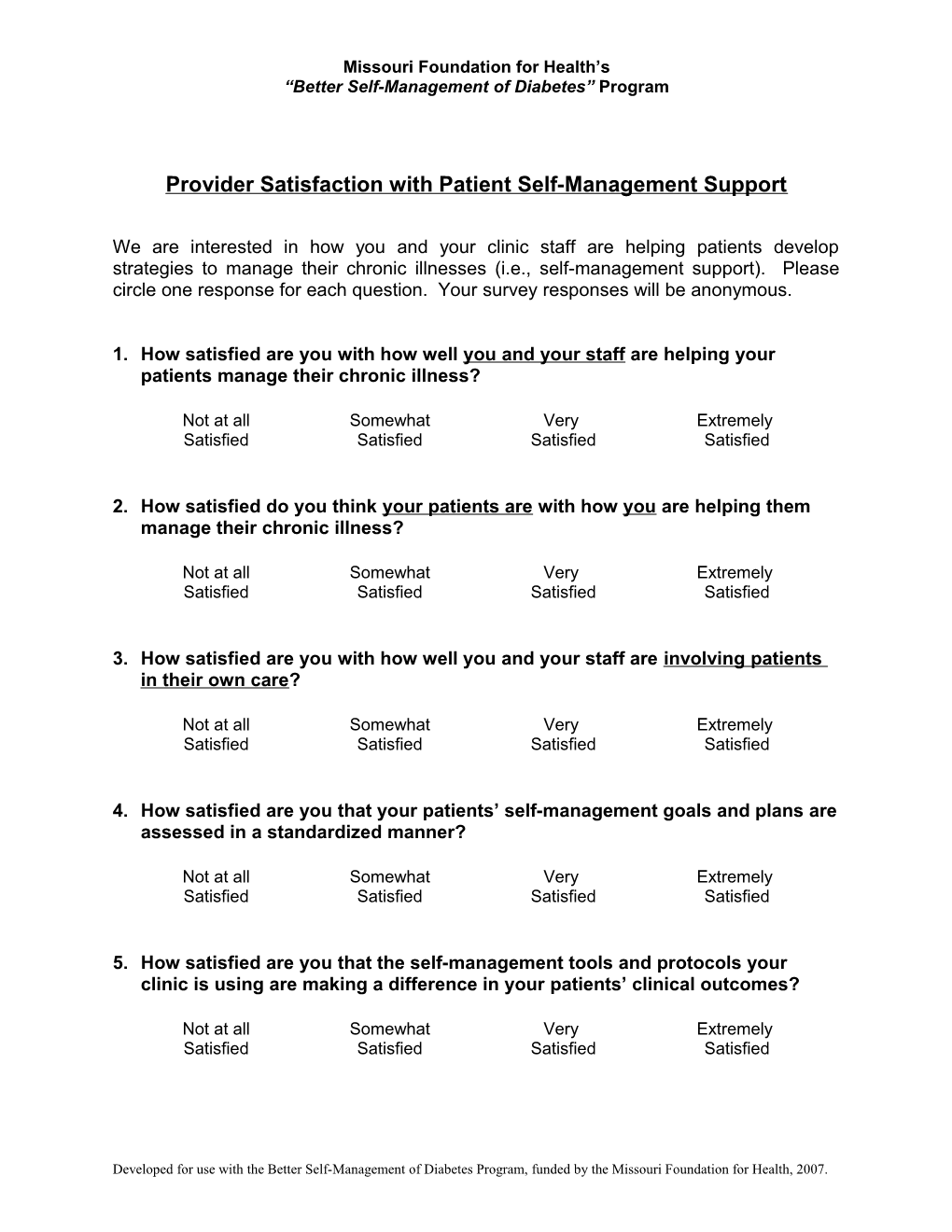 Provider Satisfaction with Self-Management Support