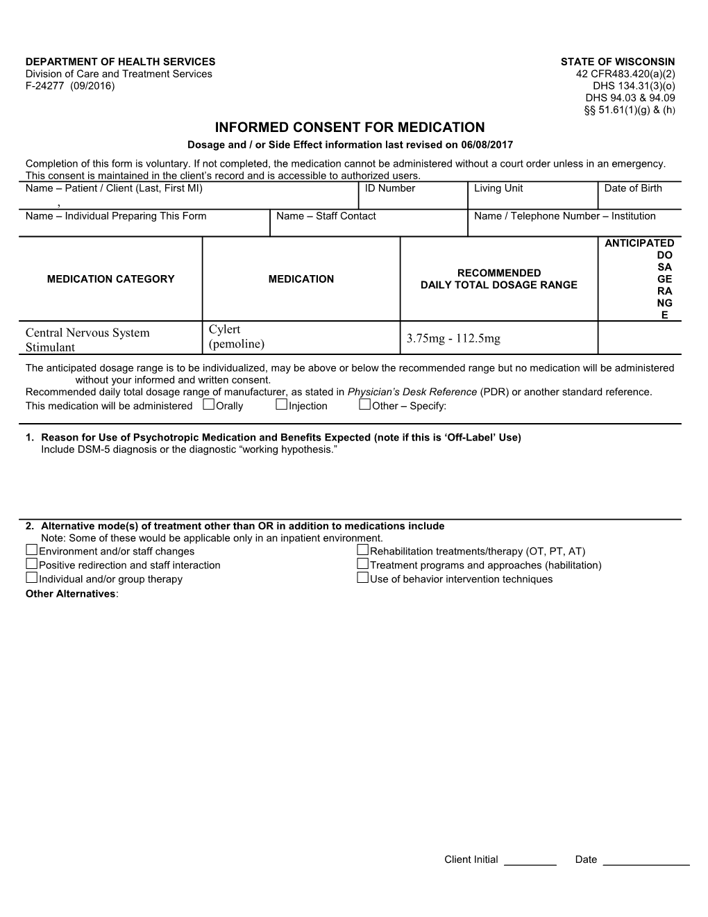 Informed Consent for Medication, Cylert