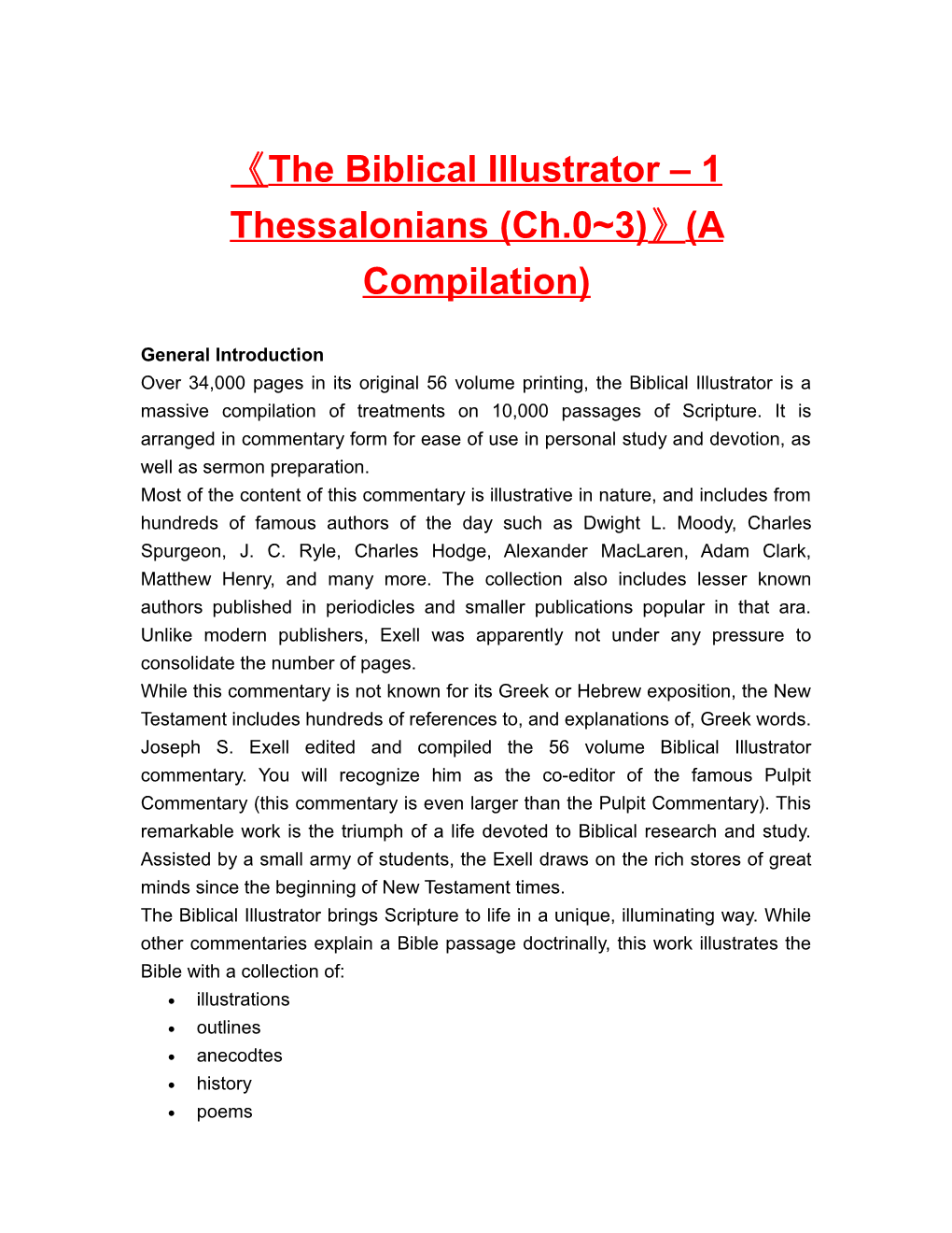 The Biblical Illustrator 1 Thessalonians (Ch.0 3) (A Compilation)