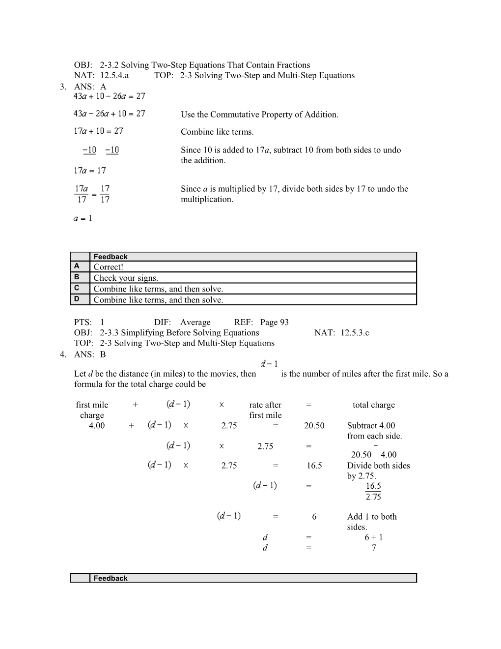 Algebra Multiple Choice Study Guide