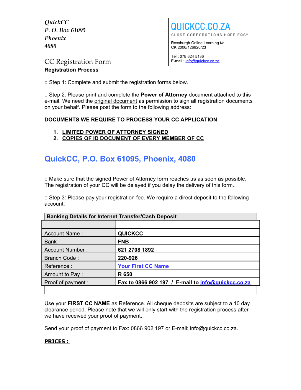 Quickcc Registration Form