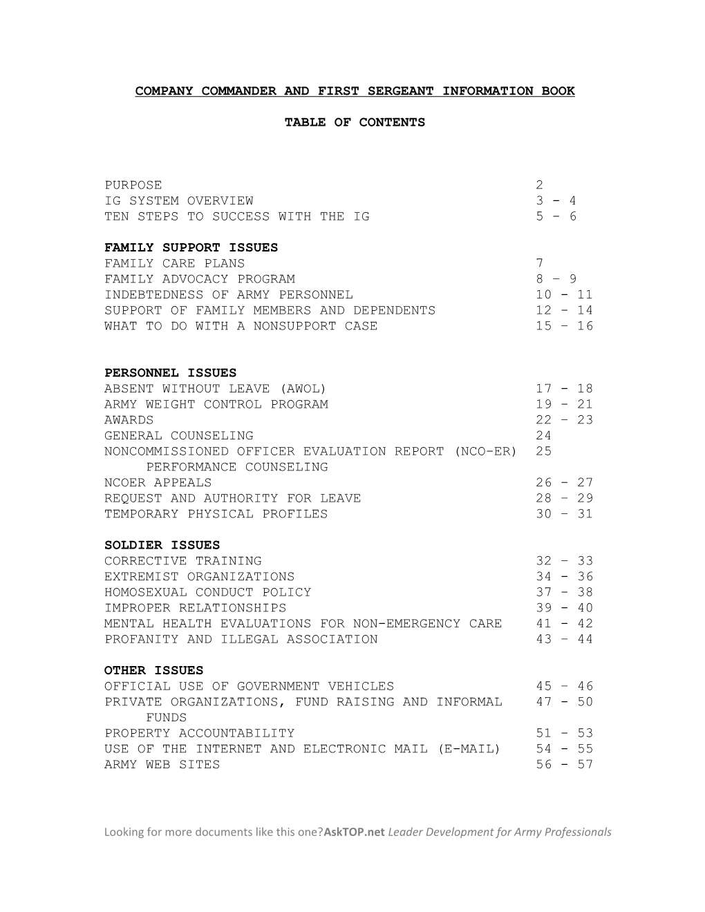 Company Commander and First Sergeant Information Book