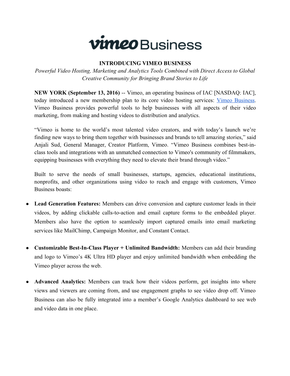 Introducing Vimeo Business