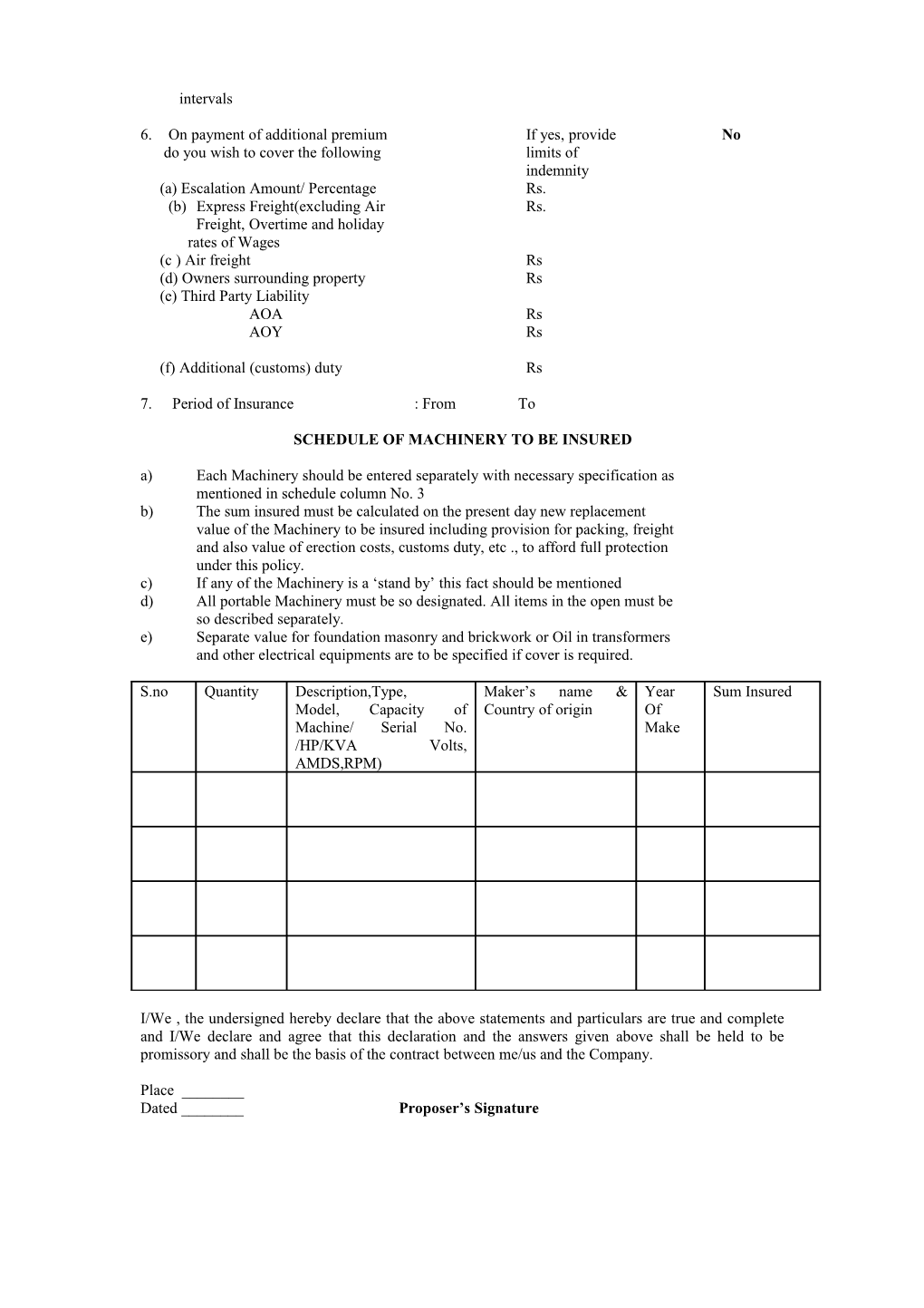 Proposal Form for Machinery Insurance