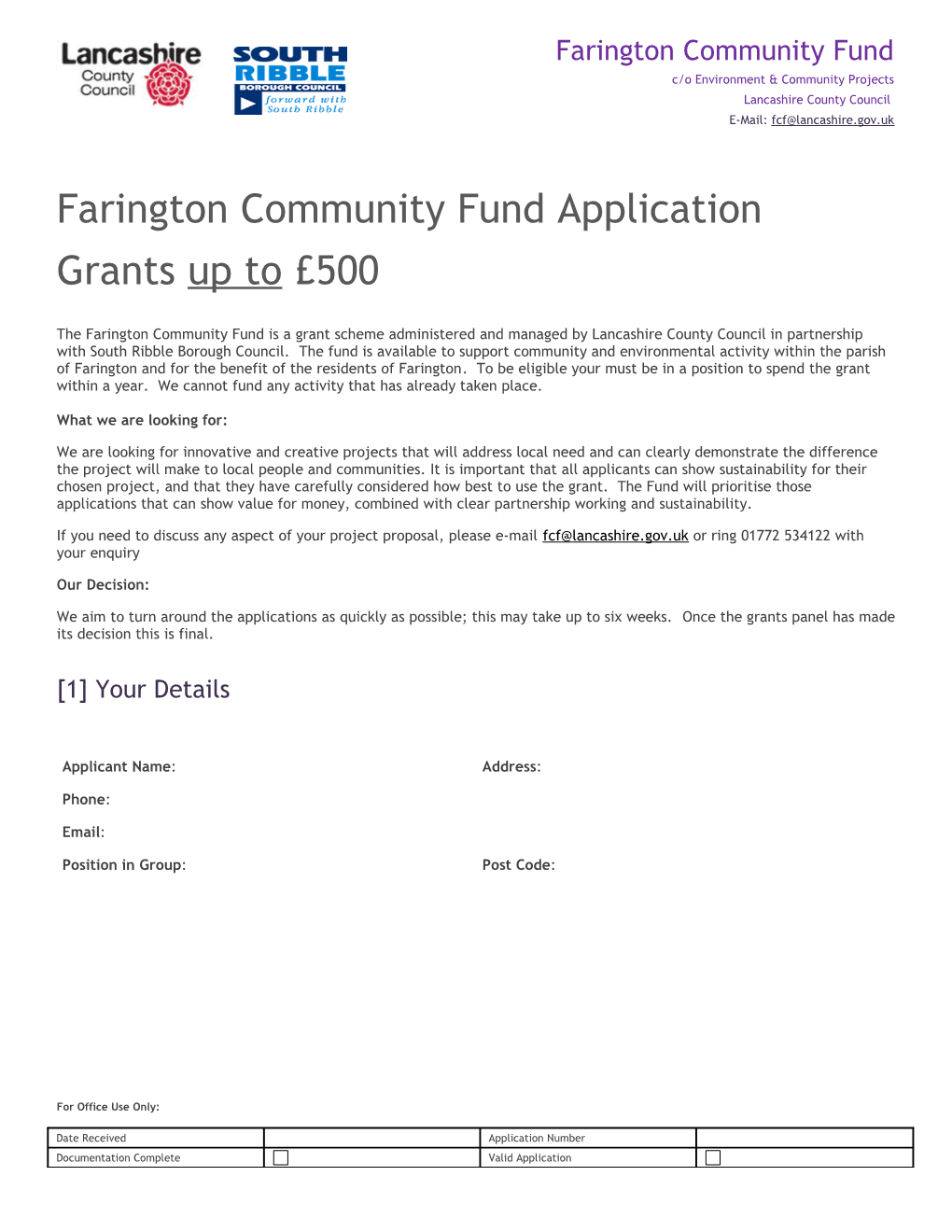 Community Bids Fund Application Form