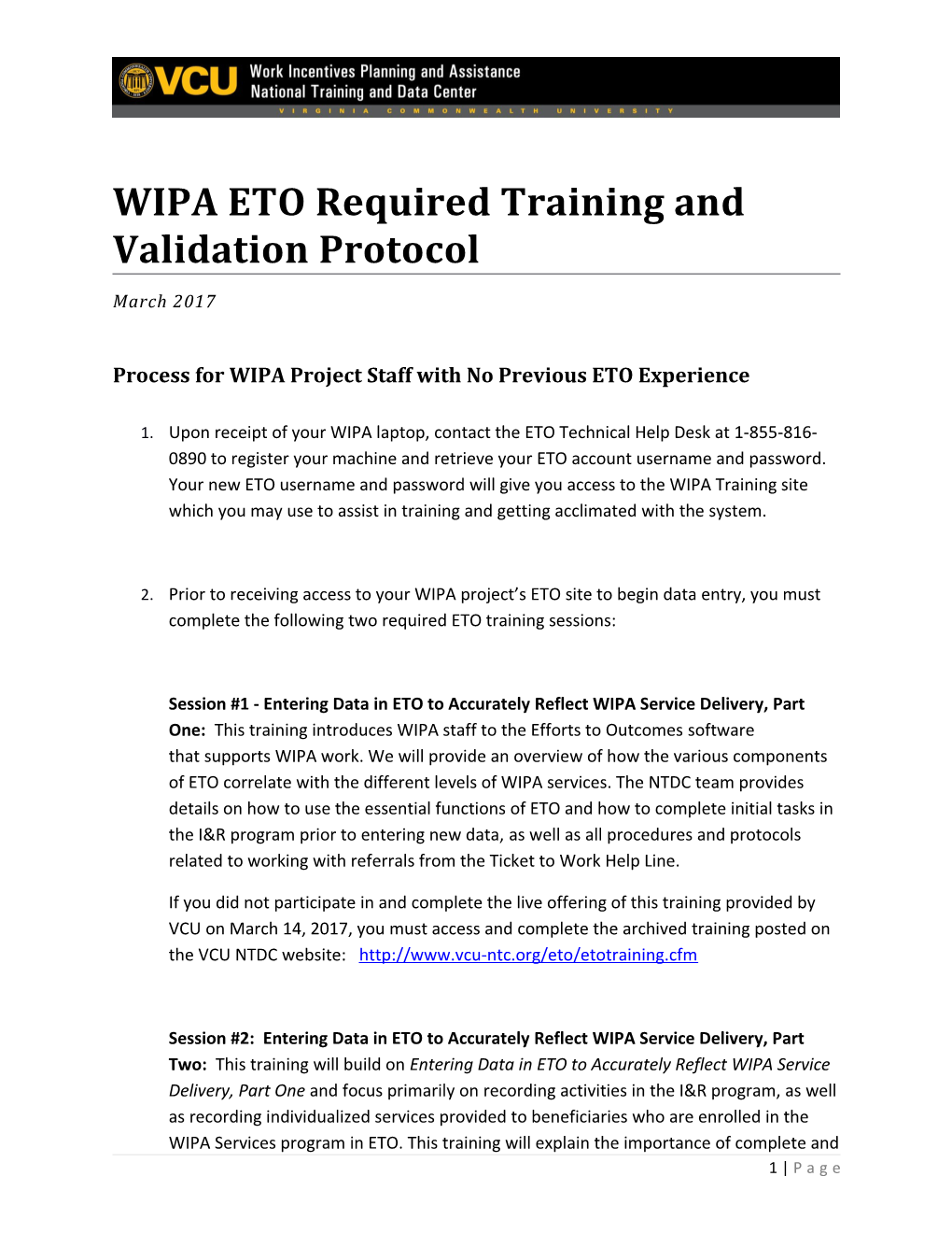 WIPA ETO Required Training and Validation Protocol