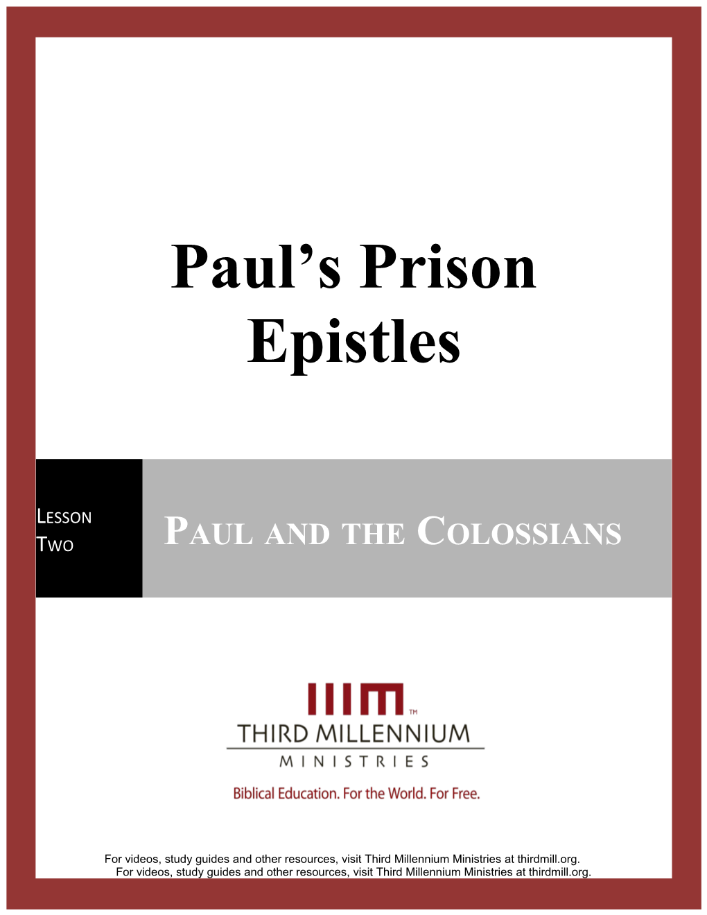 Paul S Prison Epistles, Lesson 2