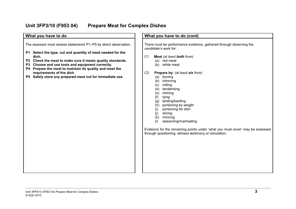 Unit 3FP3/10 (F953 04)Prepare Meat for Complex Dishes