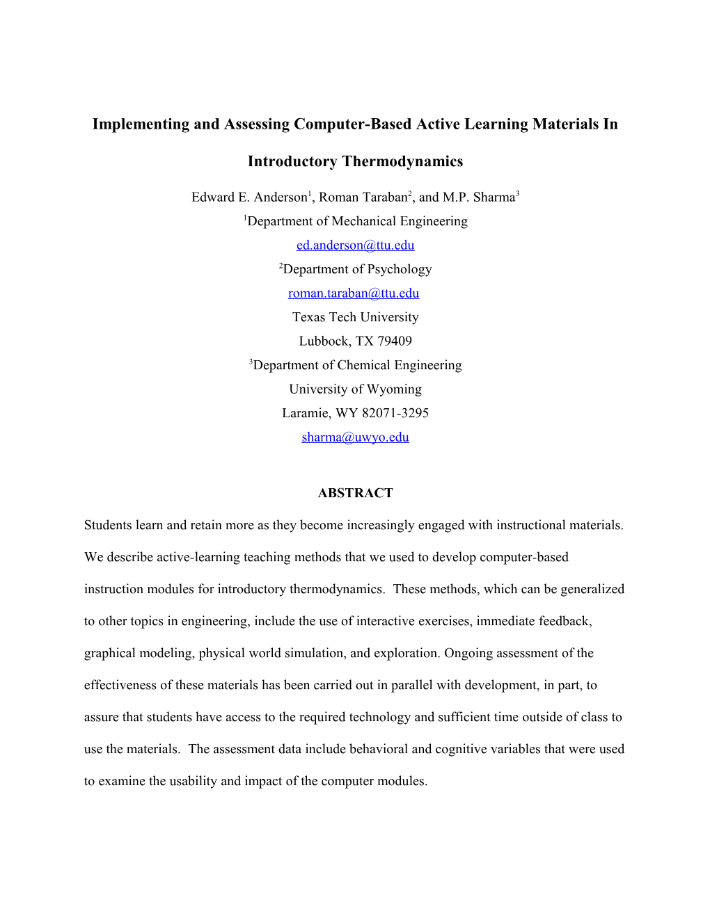 Implementing and Assessing Computer-Based Active Learning Materials in Introductory