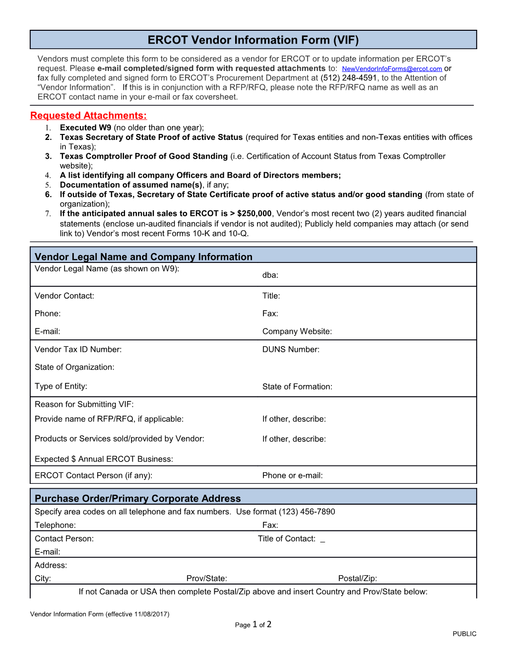 Form 2.1.1 Vendor Information Form