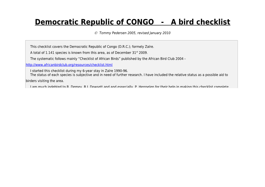 DRC - a Bird Checklist