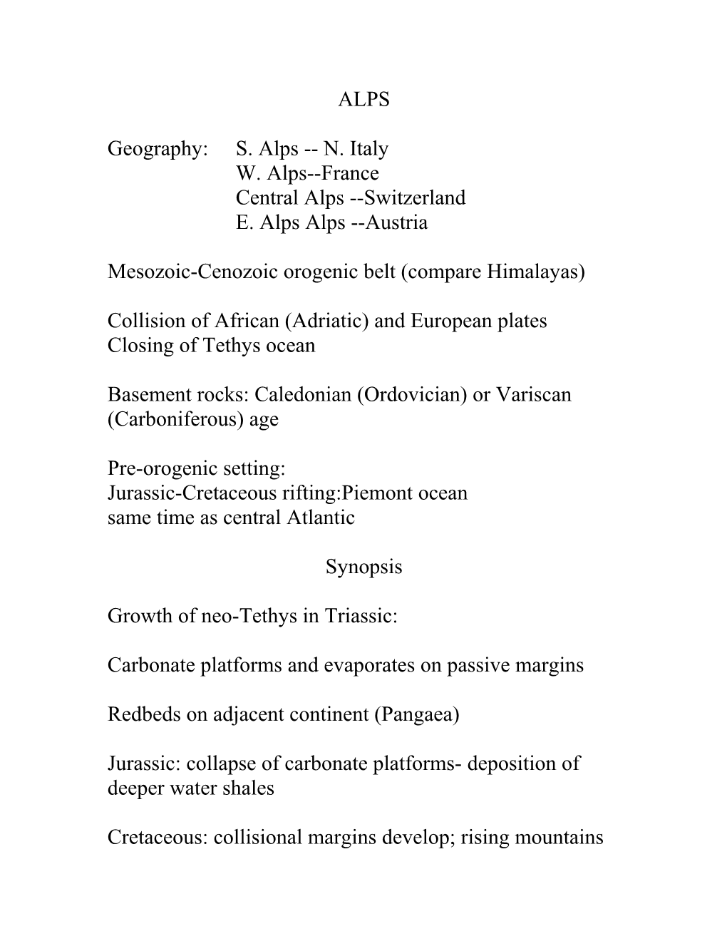 Geography: S. Alps N. Italy