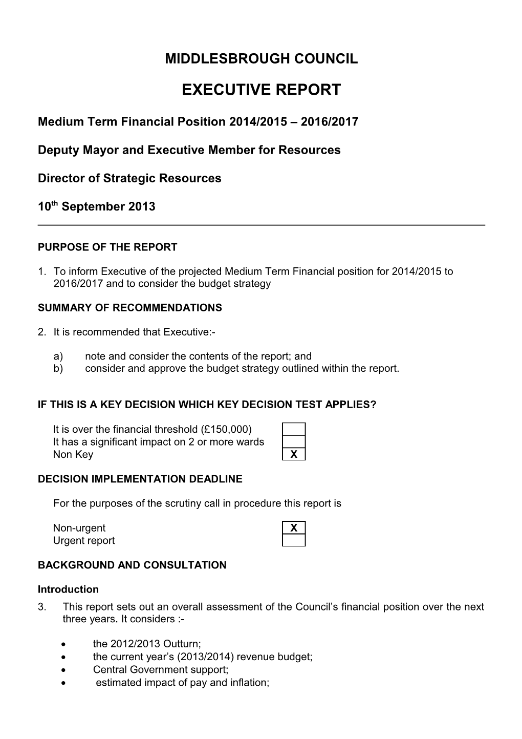 Medium Term Financial Position 2014/2015 2016/2017