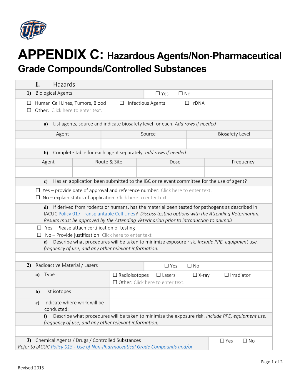 APPENDIX C:Hazardous Agents/Non-Pharmaceutical Grade Compounds/Controlled Substances