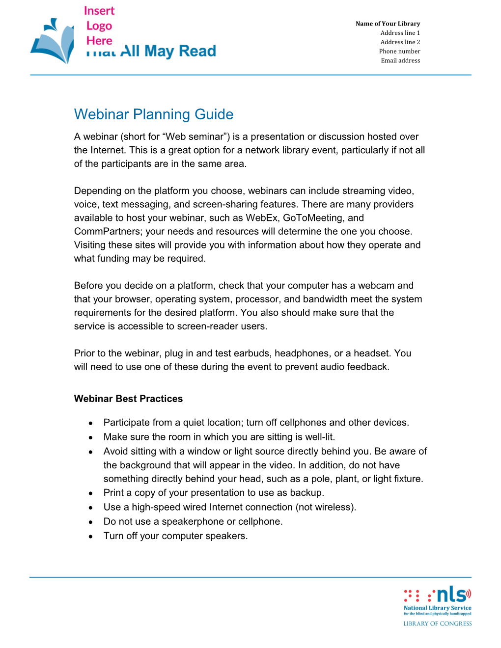 Webinar Planning Guide