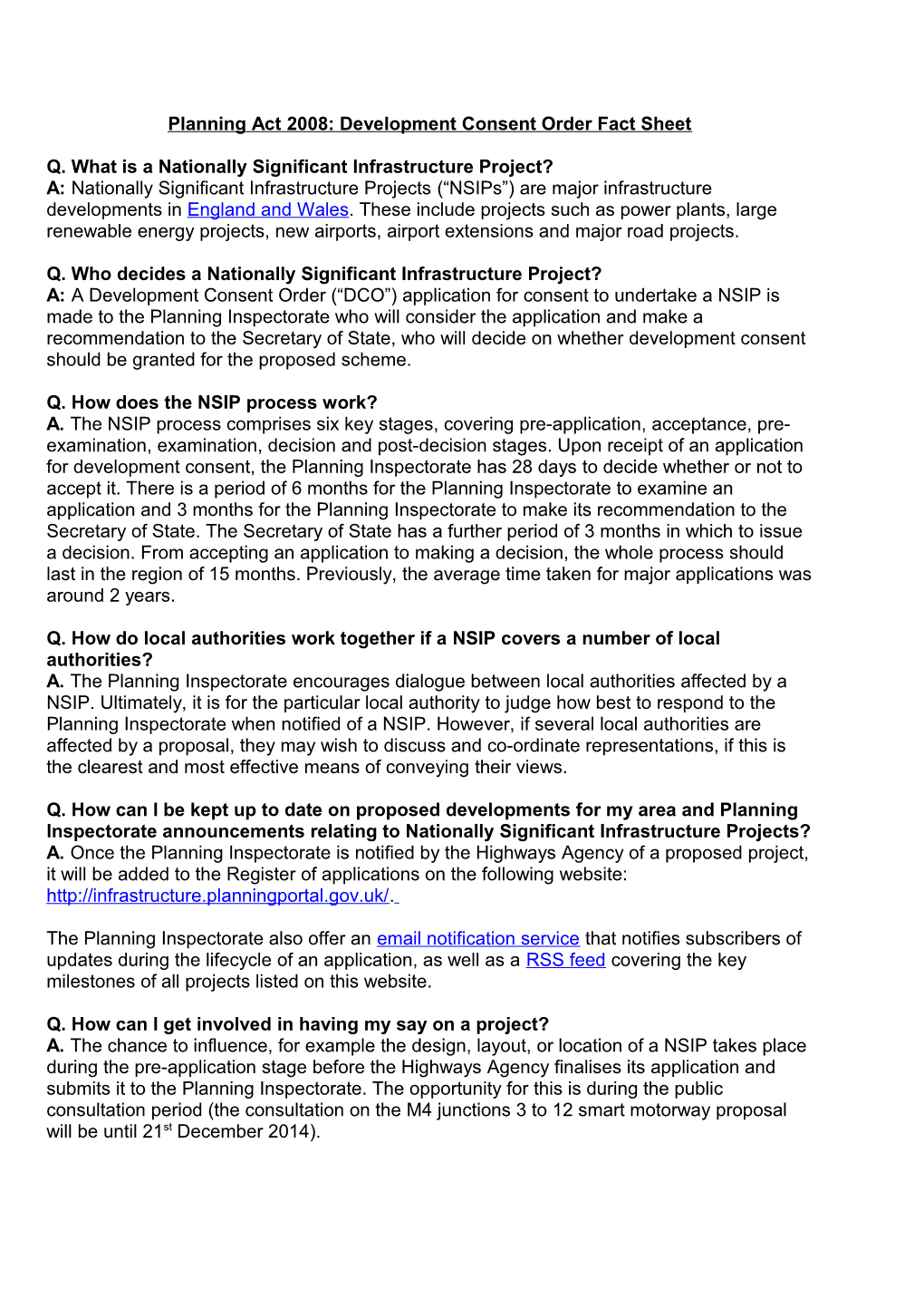 Planning Act 2008: Development Consent Order Fact Sheet