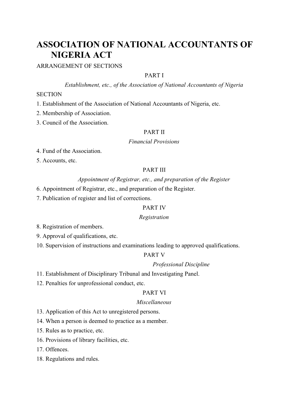Association of National Accountants of Nigeria Act
