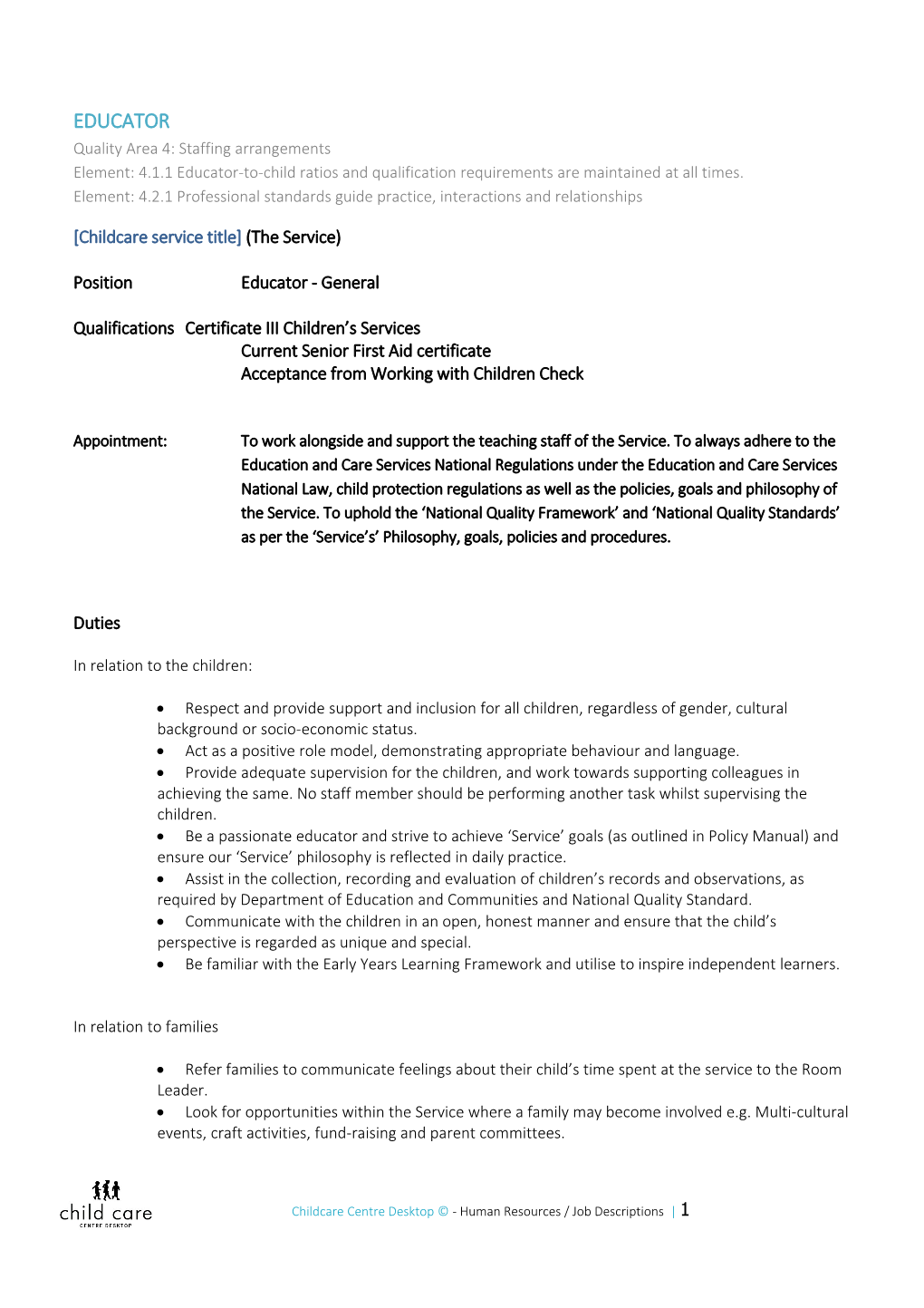 Quality Area 4: Staffing Arrangements