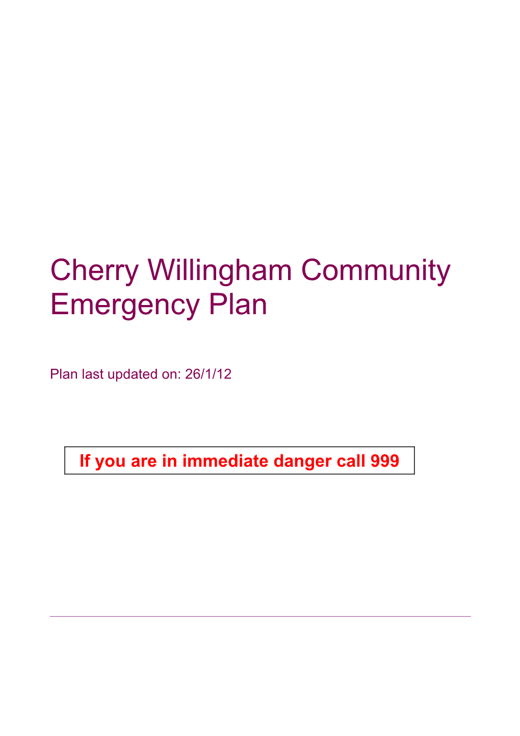 Cherry Willingham Community Emergency Plan