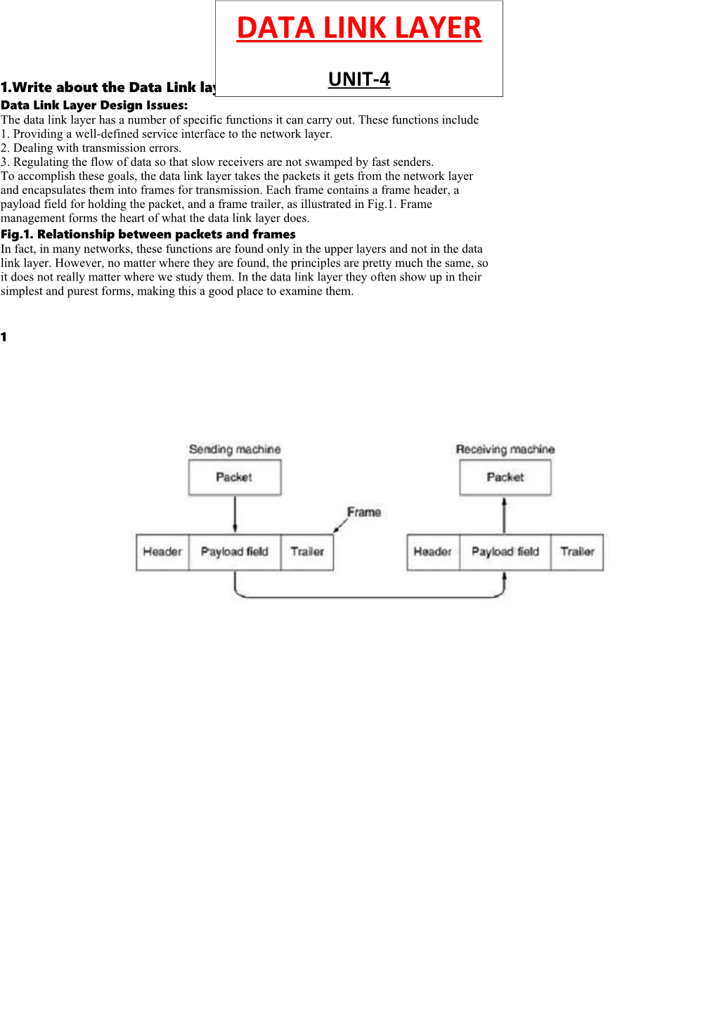 1.Write About the Data Link Layer Design Issues