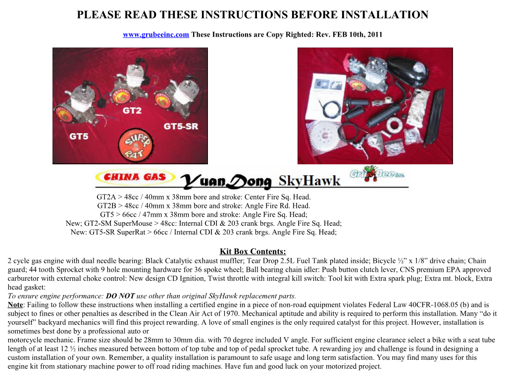 Please Read These Instructions Before Installation
