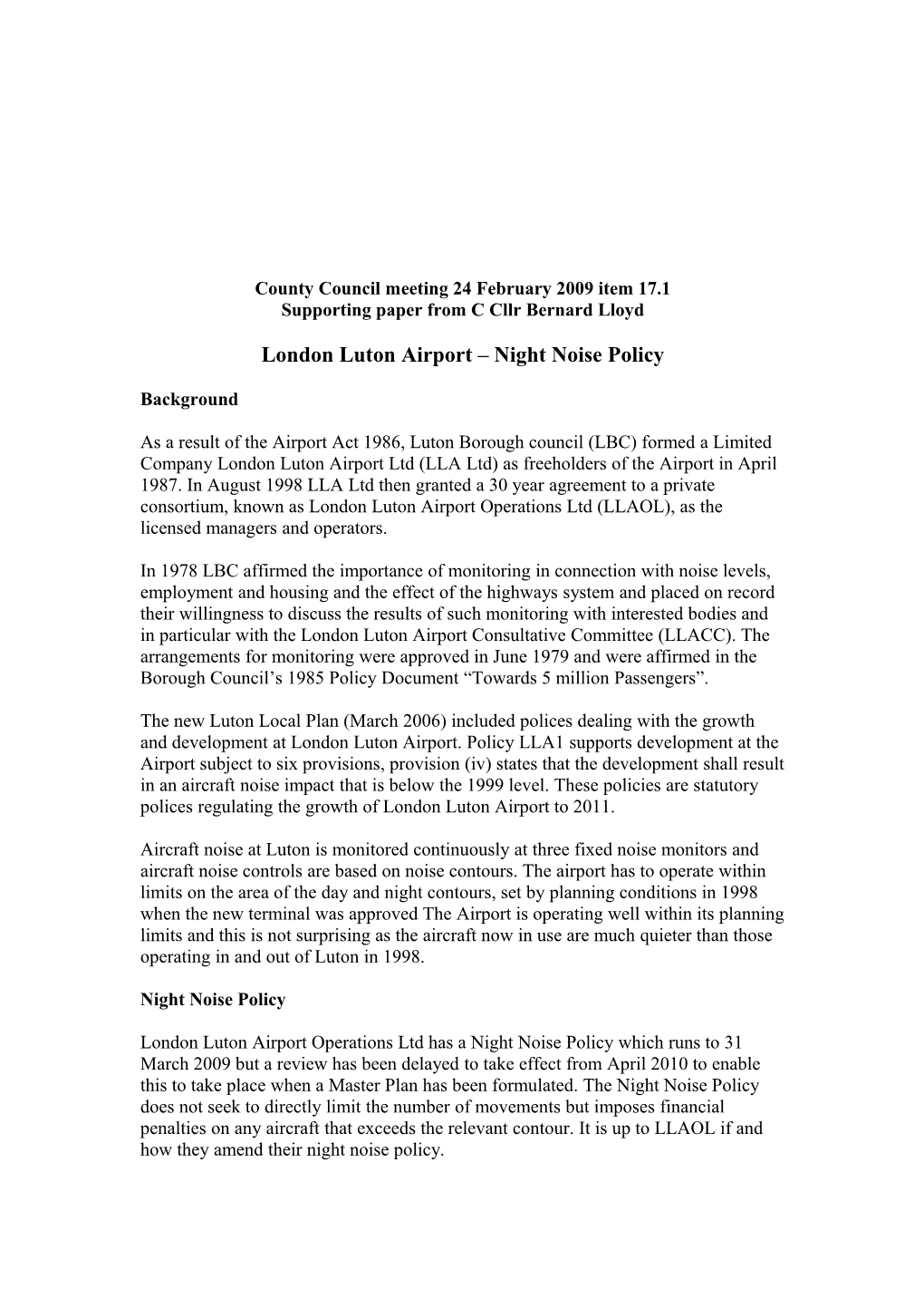 London Luton Airport Night Noise Policy
