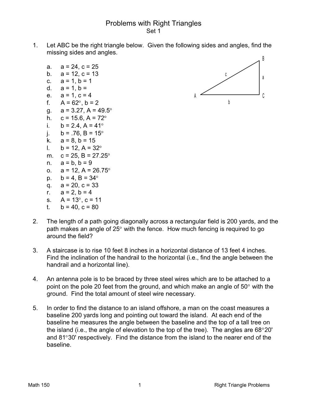 Problems with Right Triangles