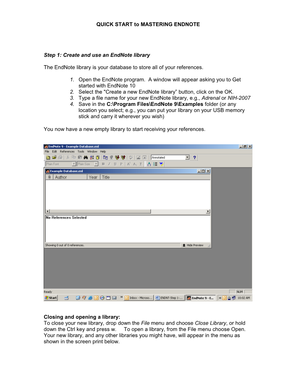 QUICK START to MASTERING ENDNOTE