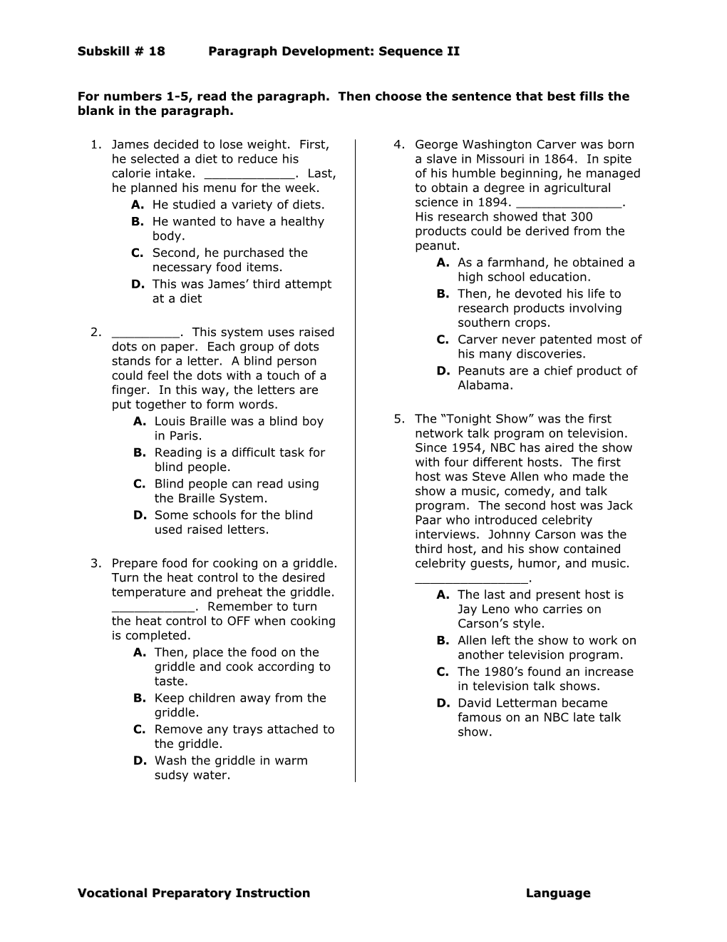 Language: Paragraph Development Sequence