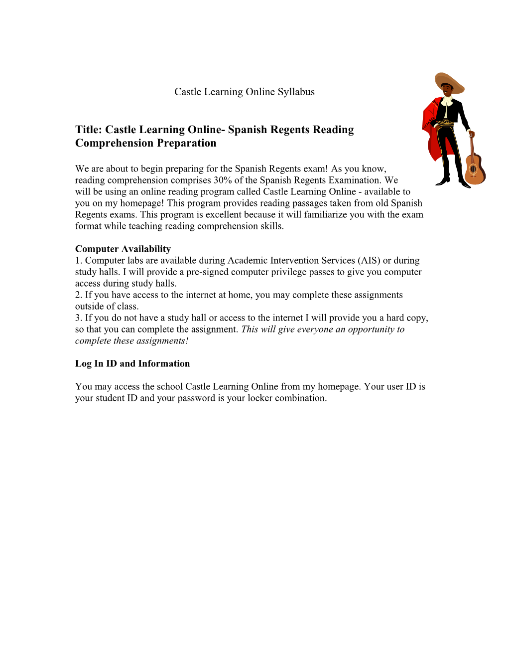 Title: Castle Learning Online- Spanish Regents Reading Comprehension Preparation