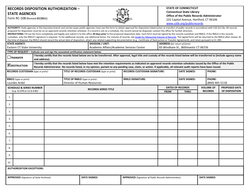 Records Disposition Authorization - State Agencies