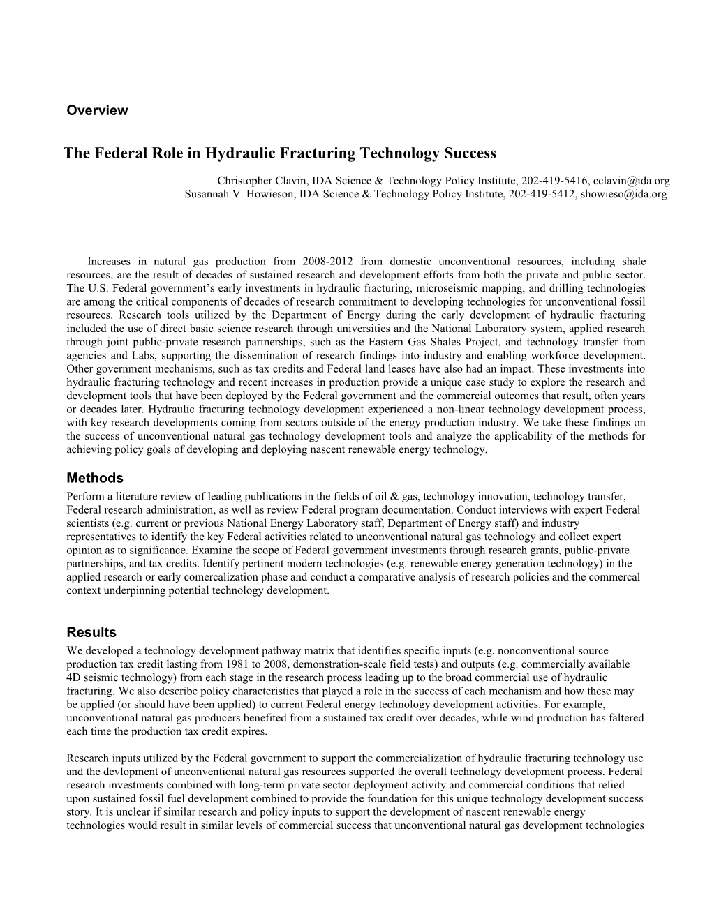 The Federal Role in Hydraulic Fracturing Technology Success