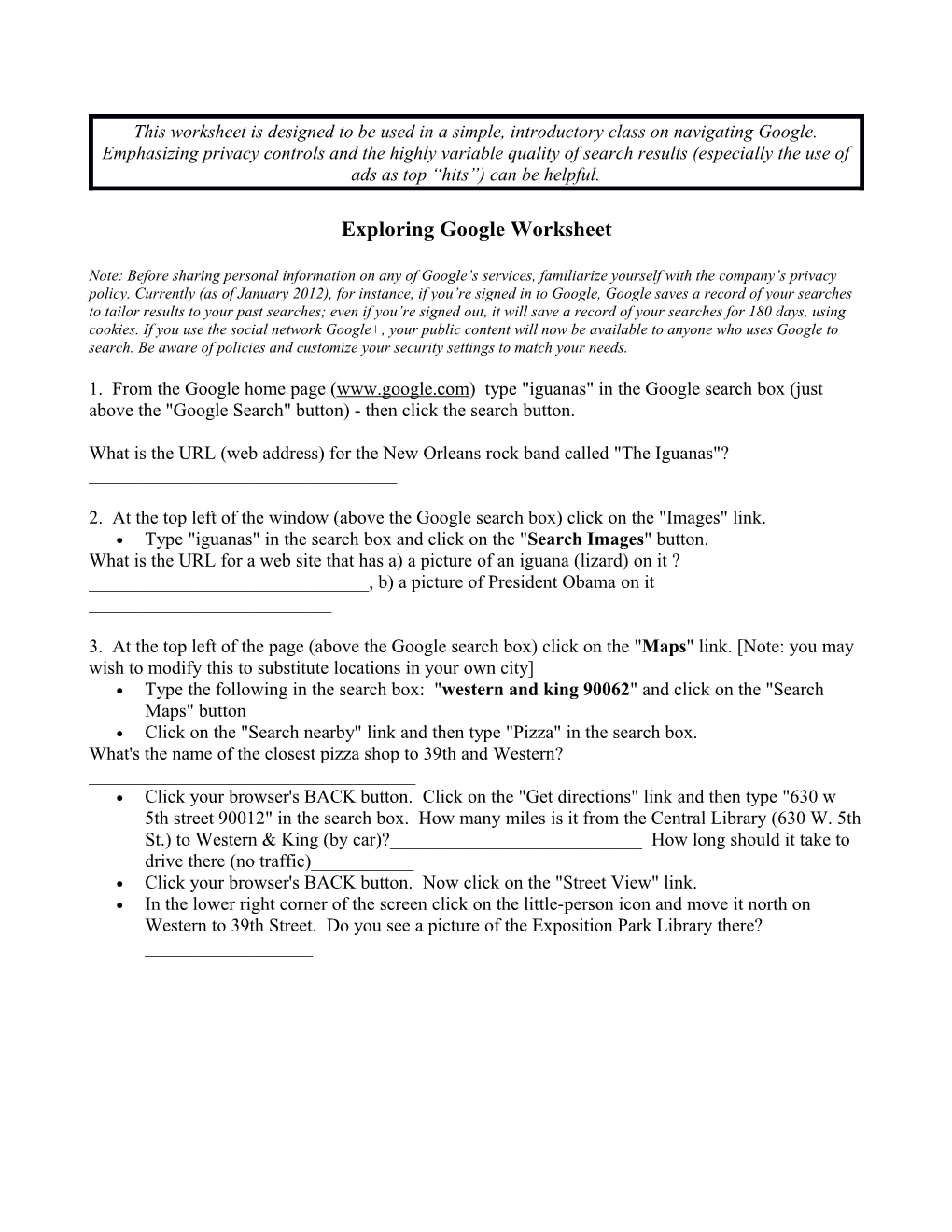 Exploring Google Worksheet