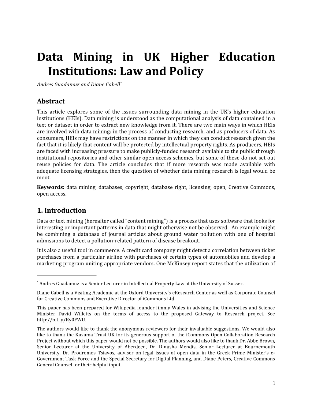 Data Mining in UK Higher Education Institutions: Law and Policy