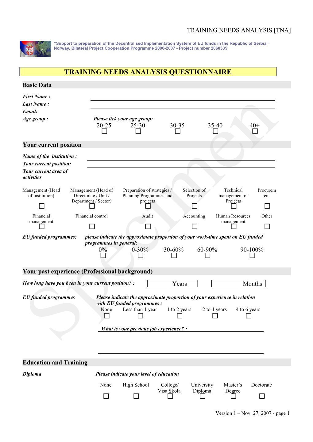 Annex 3 TNA Questionnaire Form