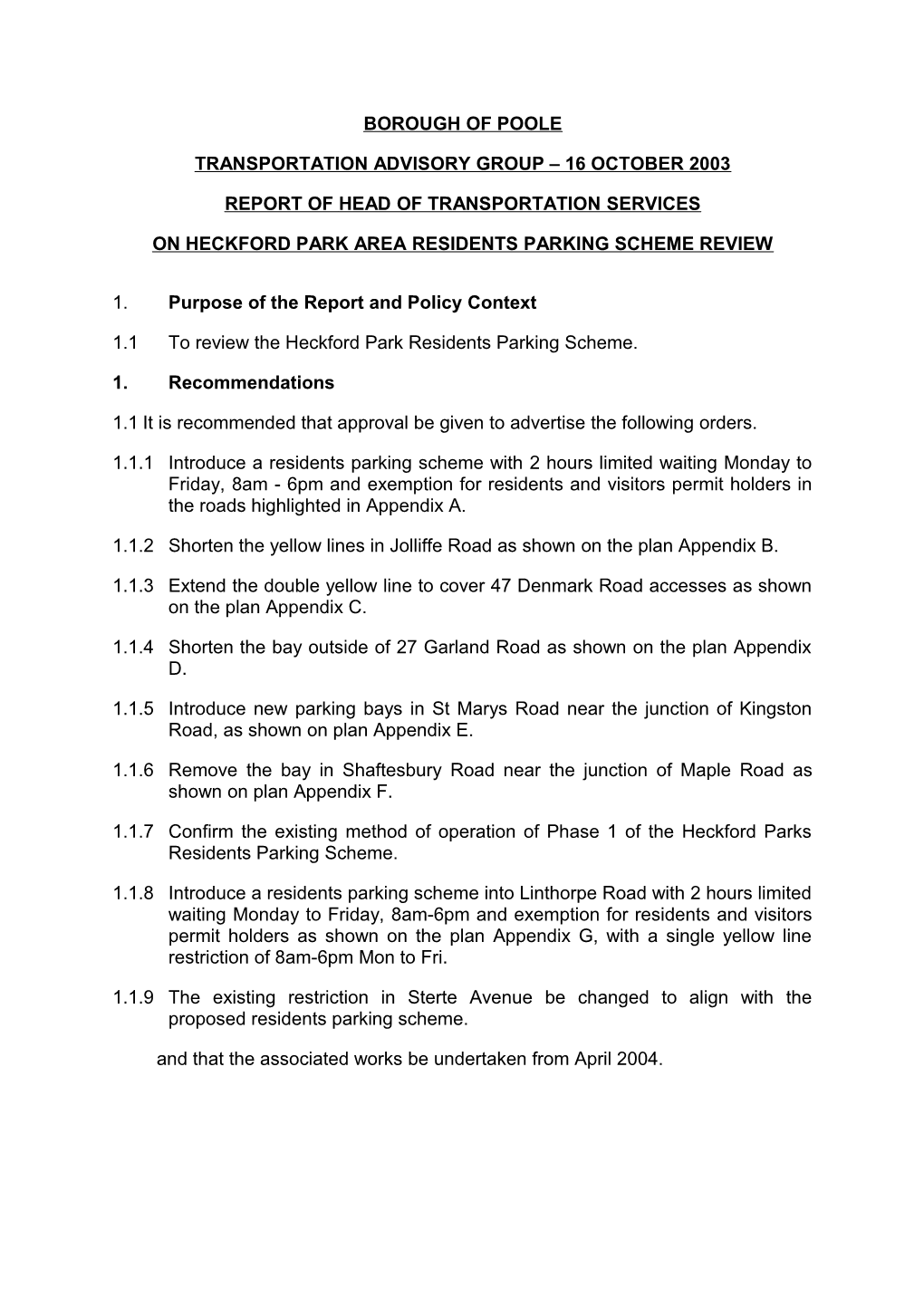 Heckford Park Area Residents Parking Scheme Review