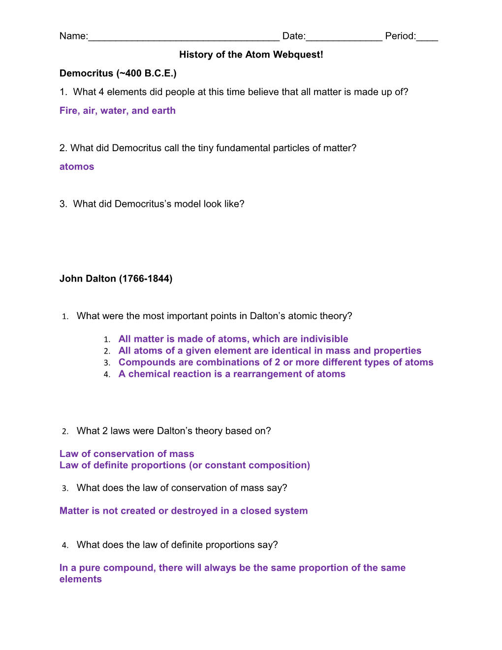 History of the Atom Webquest!