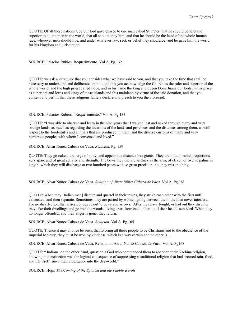 Midterm Exam Potential Quotations List Spring 2011 Dr. Halbert