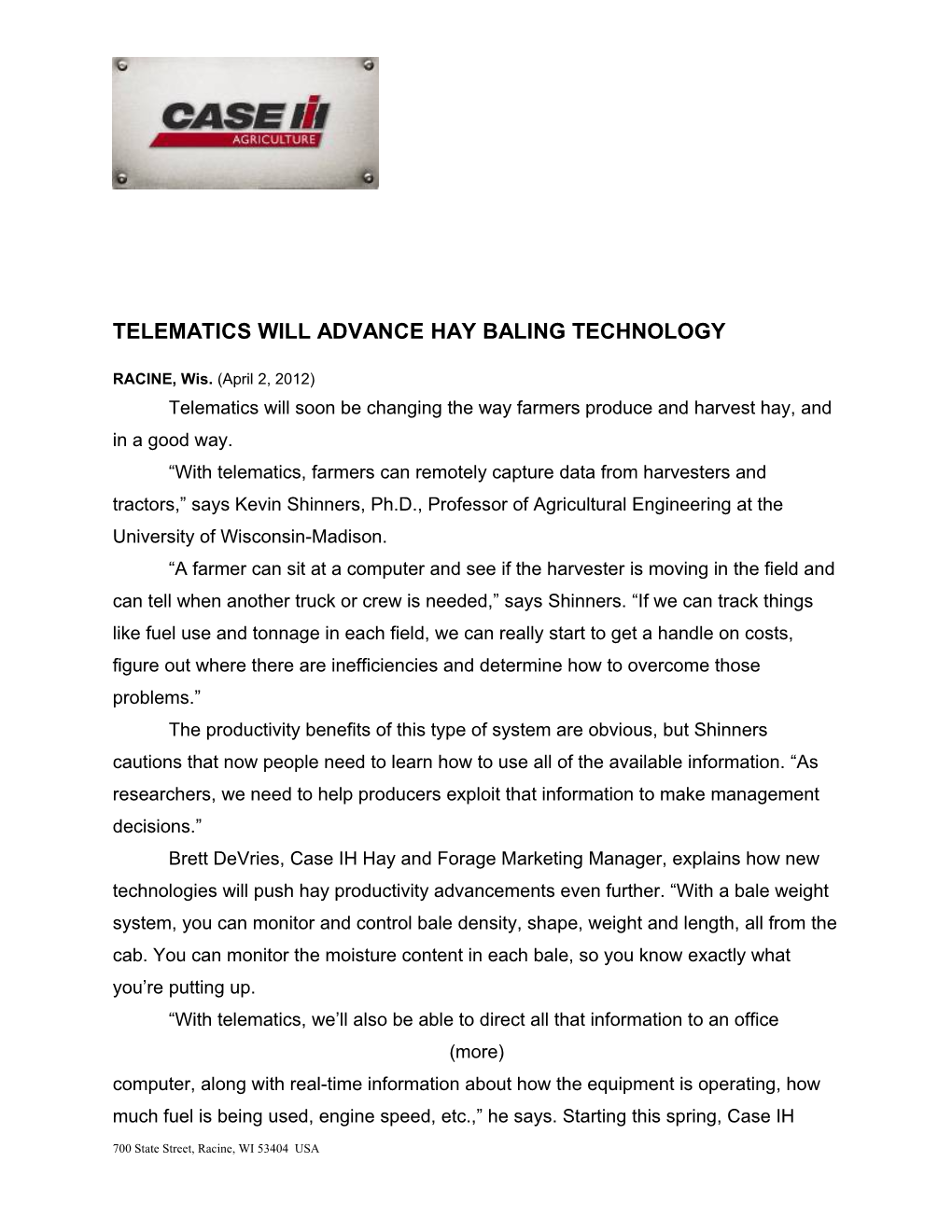 Telematics Will Advance Hay Baling Technology / Page 1