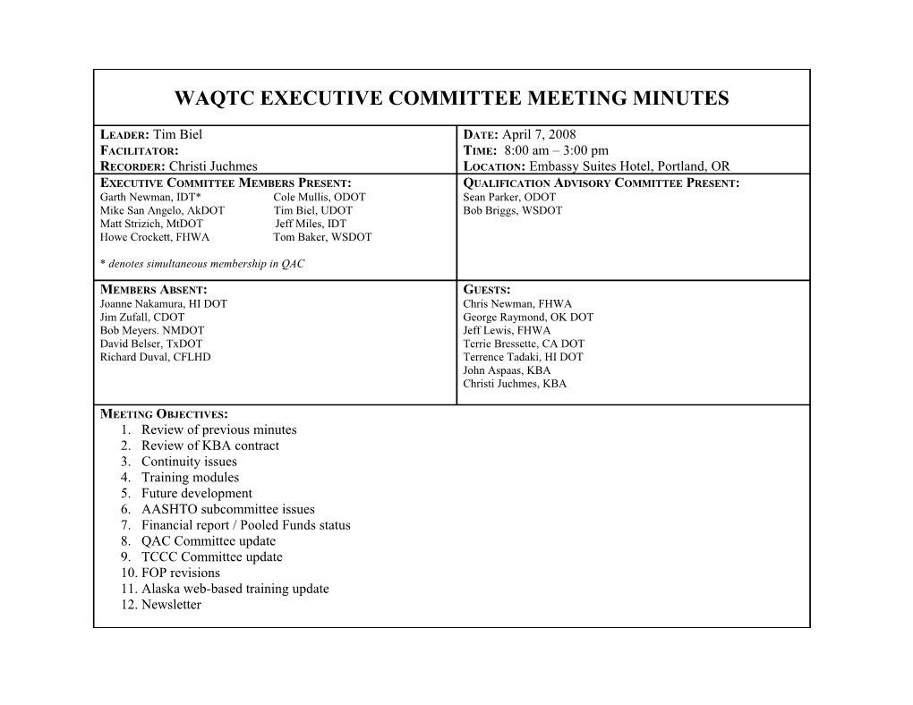 Waqtc Executive Committee Meeting Minutes