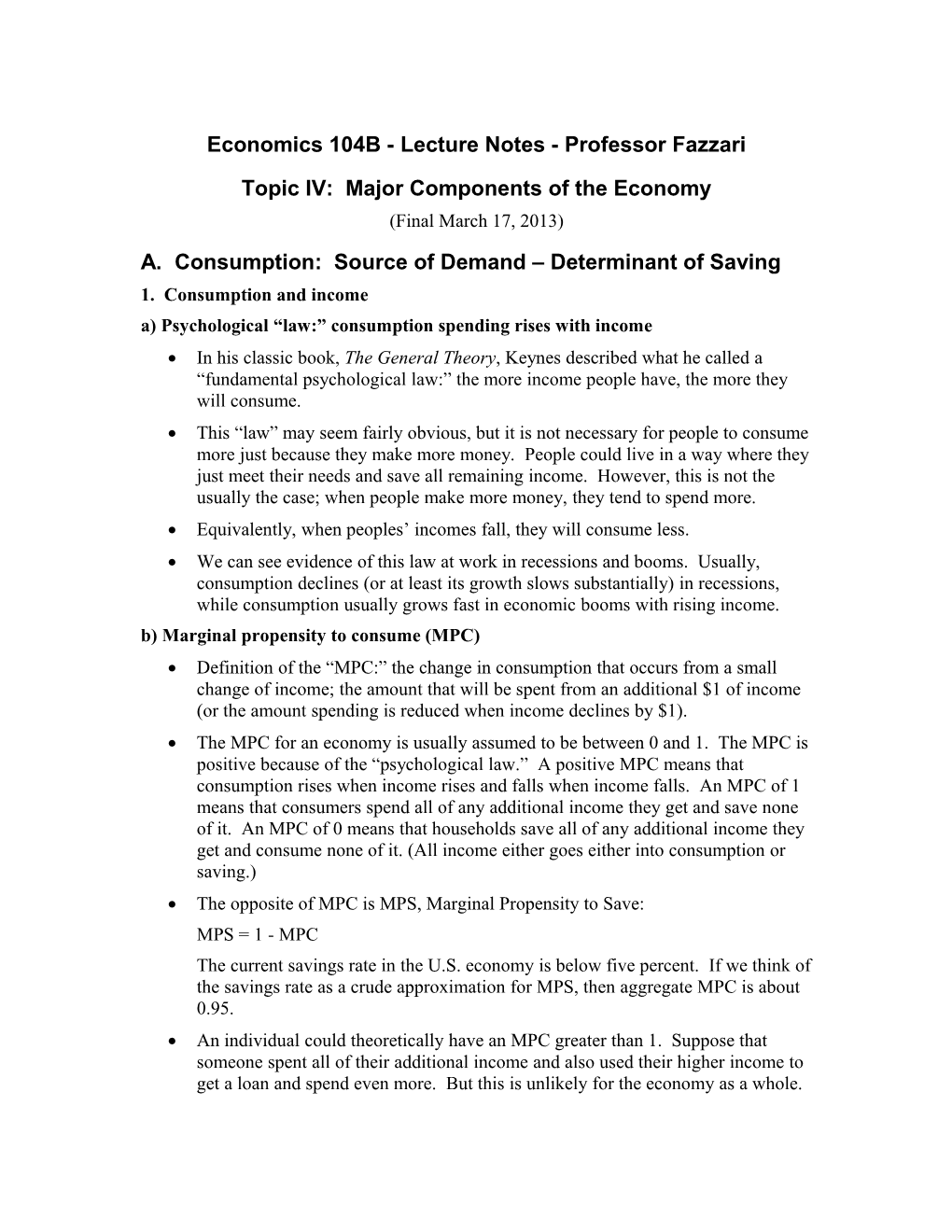 Economics 104B - Lecture Notes Part III