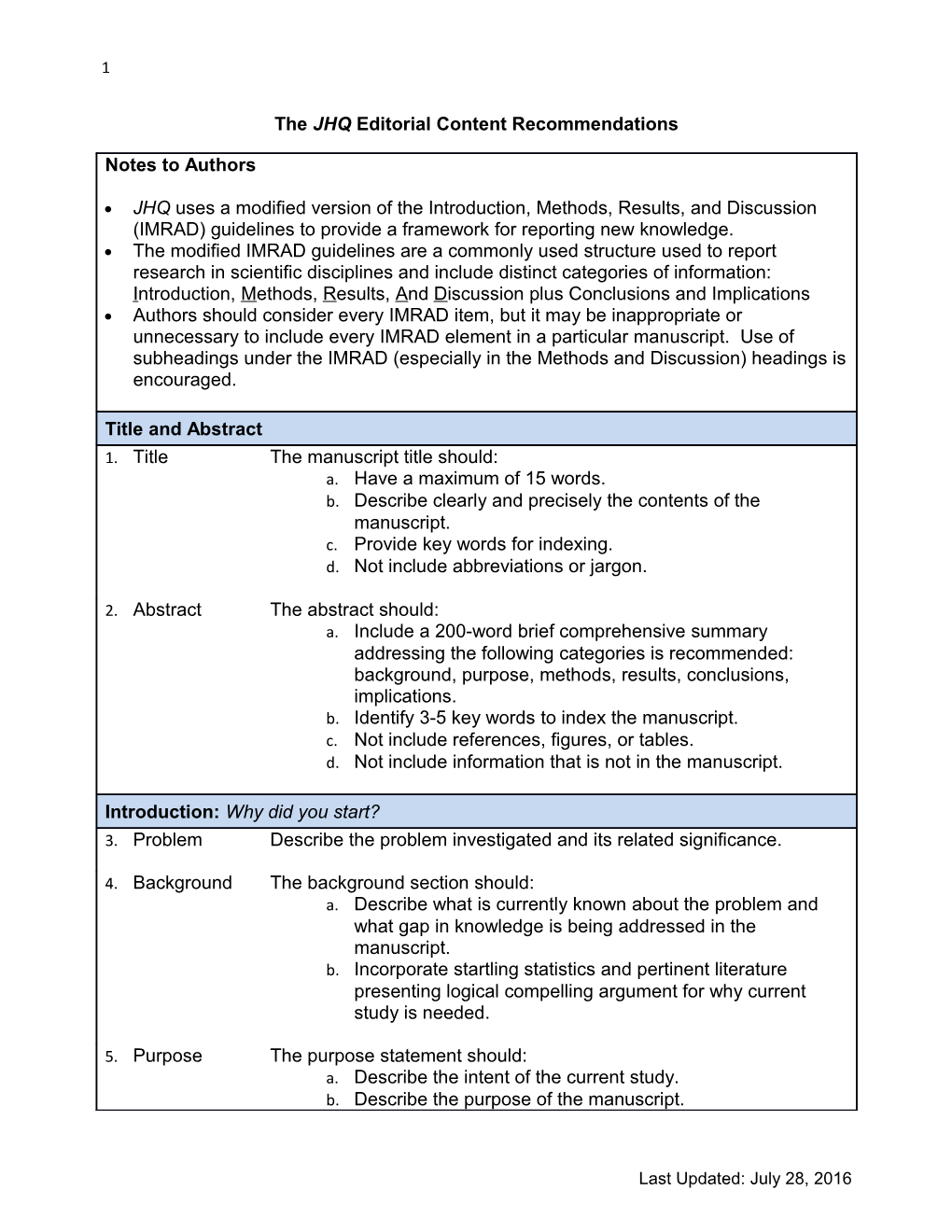 The JHQ Editorial Content Recommendations