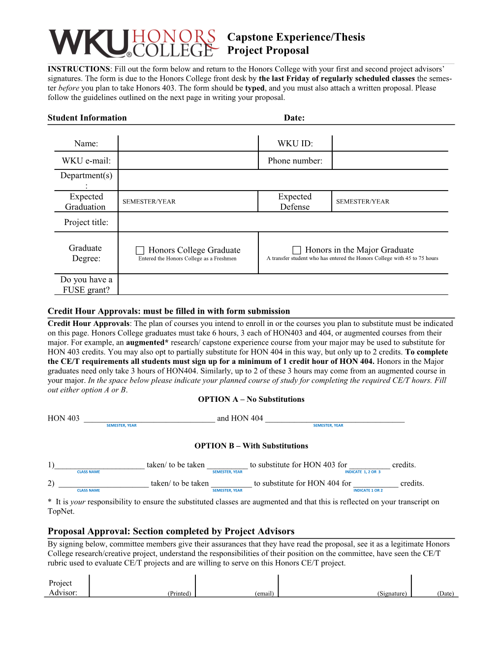 Credit Hour Approvals: Must Be Filled in with Form Submission